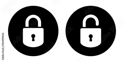 Lock and unlock icon privacy symbol set in black and white color in simple style. Set of close and open locks. Lock icon collection. Locked and unlocked black icon, lock, icon, unlock, locker, secret