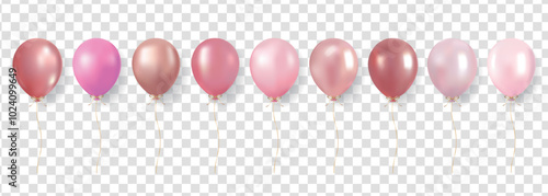 Set of realistic vector pink balloons on transparent background