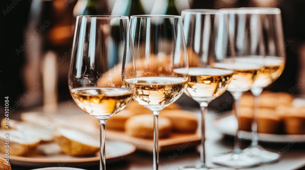 Wine Glasses in a Row on Buffet Table Wine Glasses in a Row on Buffet Table