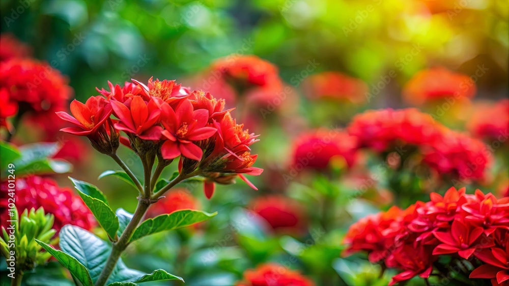 A vibrant cluster of scarlet blossoms emerges from a verdant backdrop, their delicate petals unfurling towards the sun's warm rays. A vibrant cluster of scarlet blossoms emerges from a verdant backdrop, their delicate petals unfurling towards the sun's warm rays.