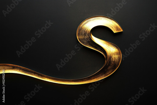 Gold letter 'S' on black background, elegant and shining, stands out with a touch of sophistication. photo