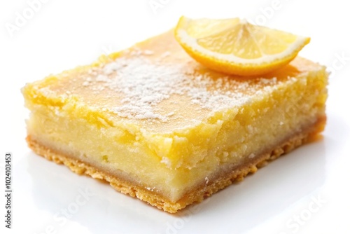 Isolated lemon bar on white background with tangy sweet flavor