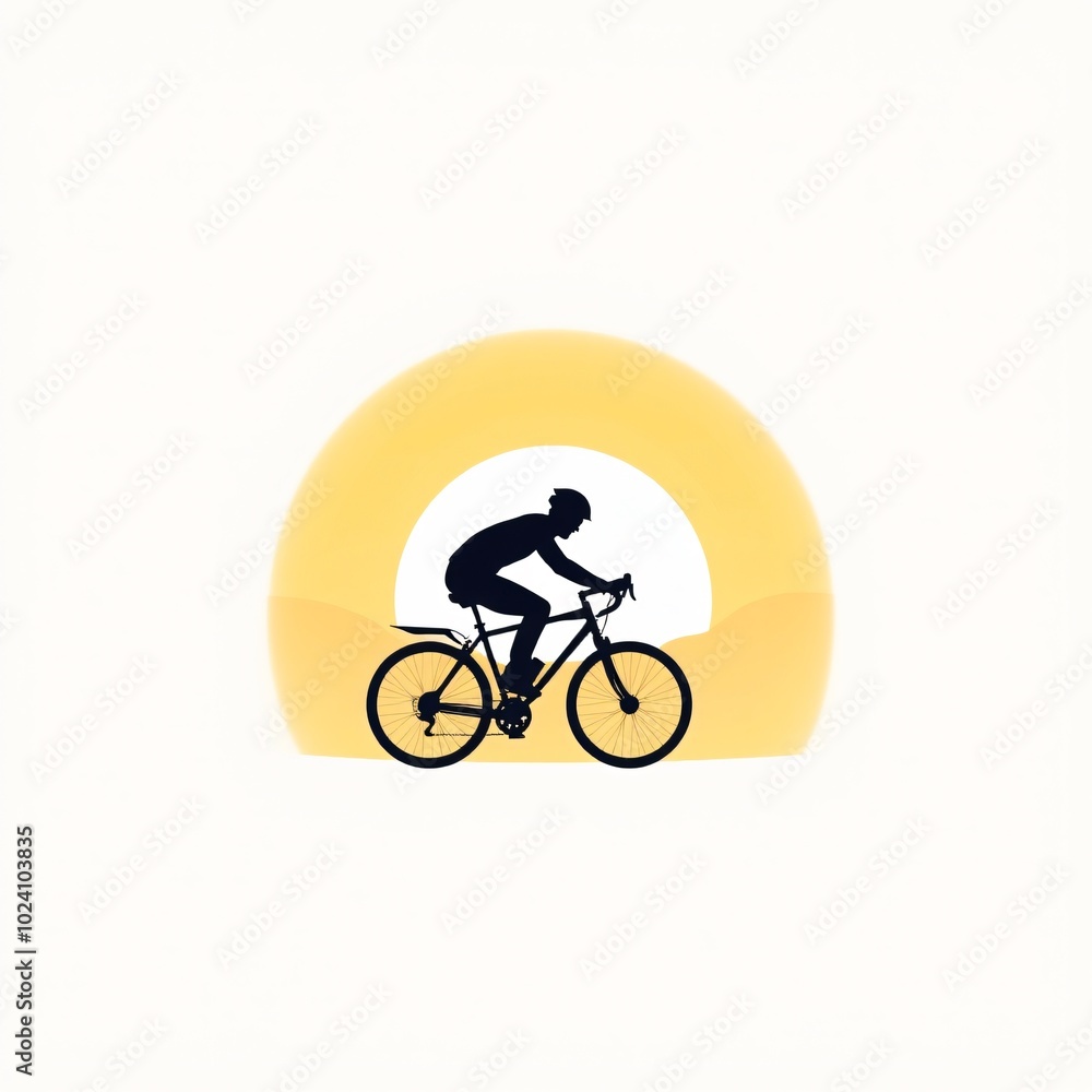Obraz premium A cyclist rides against a vibrant sunset background over rolling hills, capturing the essence of adventure and freedom in nature