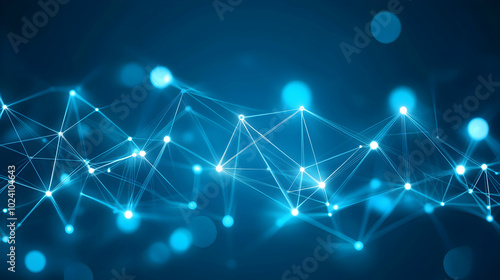 Abstract blue background with a network of connected dots and lines, representing connectivity, technology, and innovation.