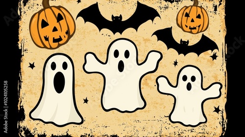 Whimsical Halloween Ghosts and Bats with Pumpkin Decor