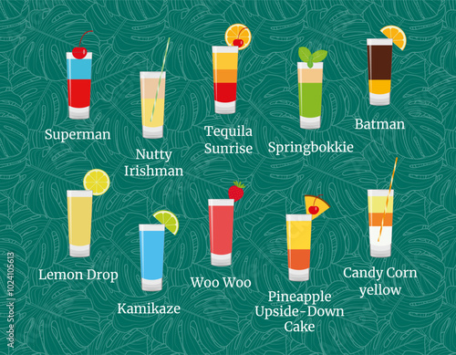 Set of vector icons. Cocktails - shots.