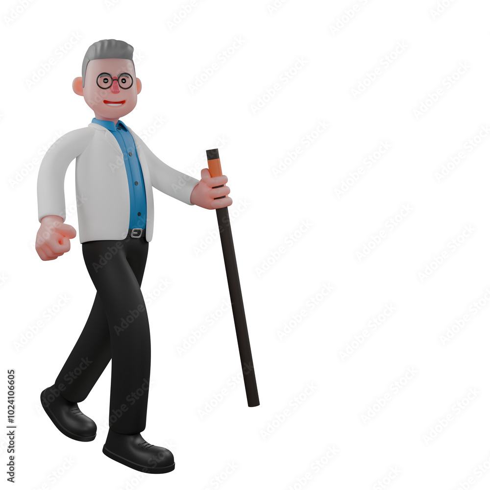 Professional 3D Male Physicist. A male physicist walks holding a cane in his left hand. hysics Character Professional 3D Male Physicist. A male physicist walks holding a cane in his left hand. hysics Character