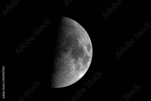 The first quarter moon as it appeared on October 10, 2024 photo