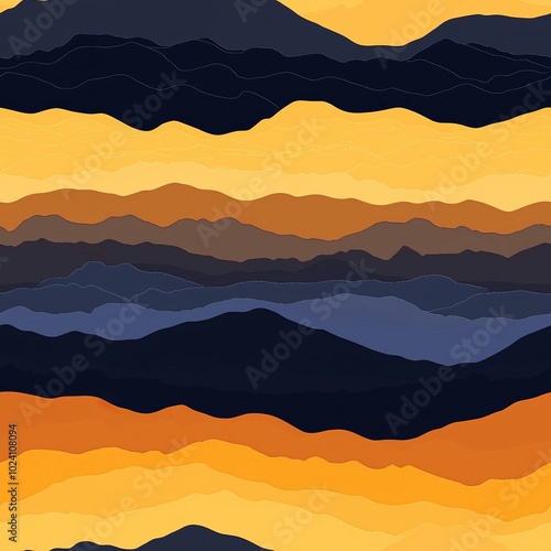 seamless pattern of layered mountain ranges with dark silhouettes