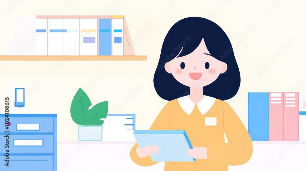A cheerful woman greets callers with a smile in a tidy office, showcasing professional and friendly service. A cheerful woman greets callers with a smile in a tidy office, showcasing professional and friendly service.
