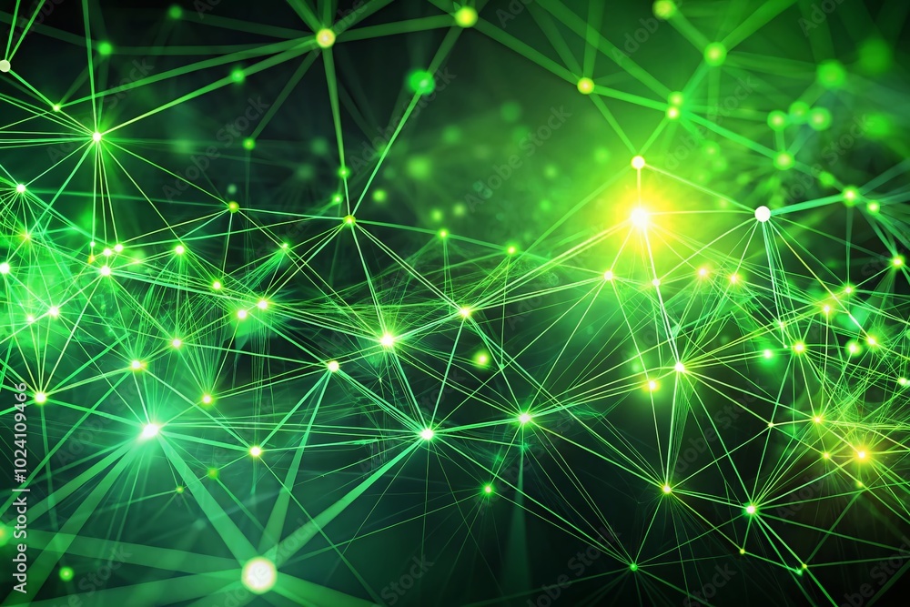 Futuristic Green Abstract Technology Background with Looped Plexus Particles and Connecting Lines for Science and Futuristic Green Abstract Technology Background with Looped Plexus Particles and Connecting Lines for Science and