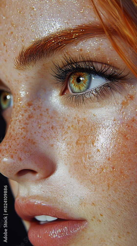 Close-up Portrait of a Woman with Green Eyes and Freckles Close-up Portrait of a Woman with Green Eyes and Freckles