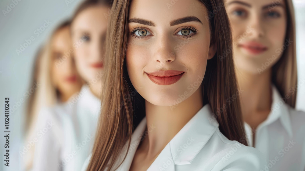 Confident business leader smiling in front of the team, showcasing leadership and teamwork in a modern office environment. Confident business leader smiling in front of the team, showcasing leadership and teamwork in a modern office environment.