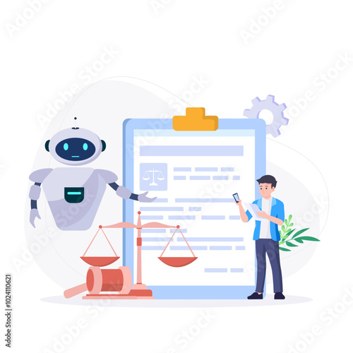 Artificial Intelligence in Law, flat modern design illustration