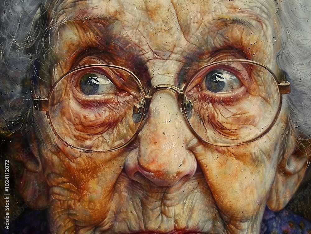Close-up Portrait of an Elderly Woman with Glasses Close-up Portrait of an Elderly Woman with Glasses