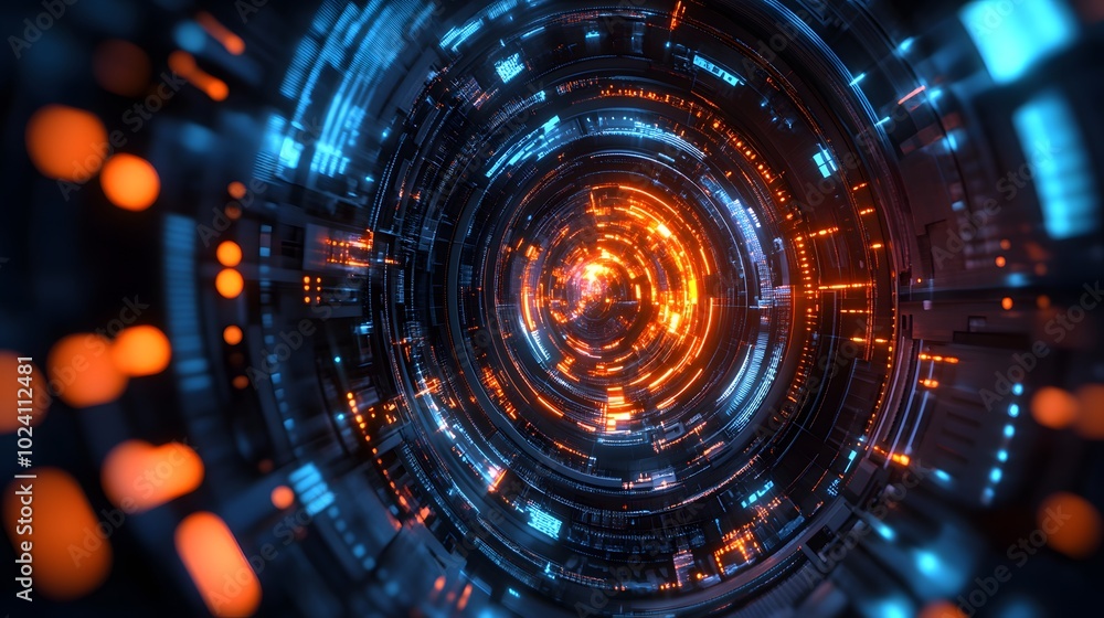 Abstract circle technical and futuristic shape, 3d illustration. 