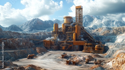 Industrial mining facility in a mountainous landscape.