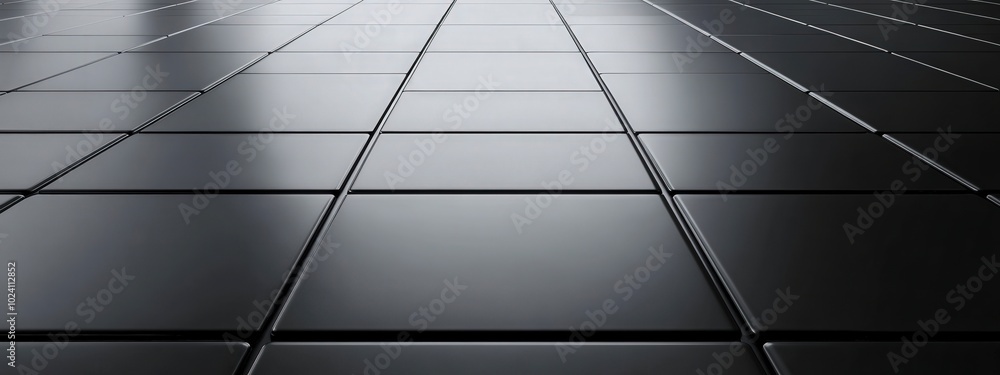 Modern abstract black tile floor creating a reflective geometric pattern Modern abstract black tile floor creating a reflective geometric pattern