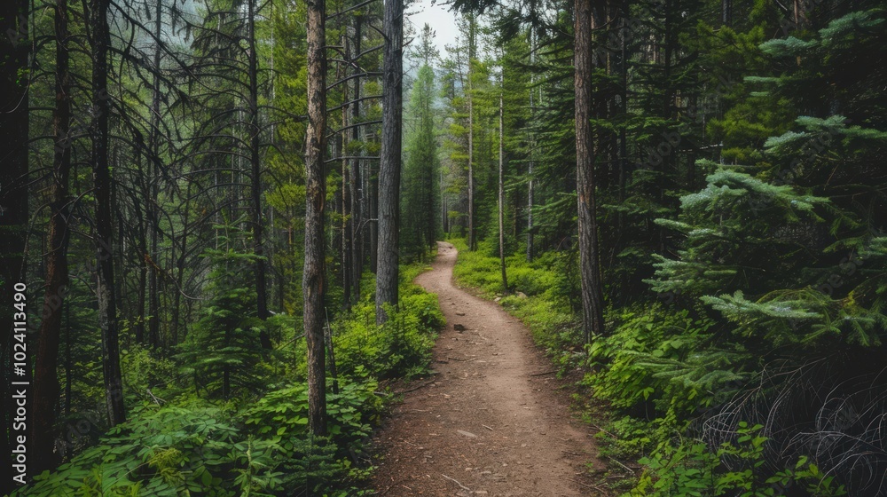 Fototapeta premium Serene Path Through an Evergreen Forest