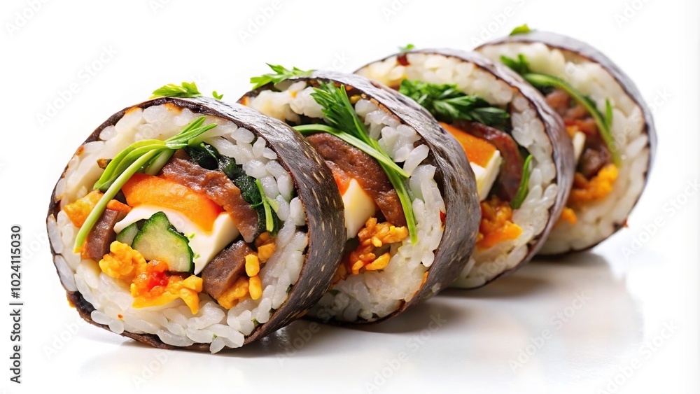 Korean beef gimbap on white background Korean beef gimbap on white background