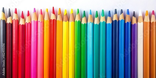 A Vibrant Spectrum of Color Pencils Arranged in a Horizontal Line, Displaying a Rainbow of Hues