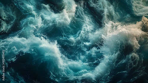 Close-up View of Ocean Waves with White Foam and Turquoise Water photo