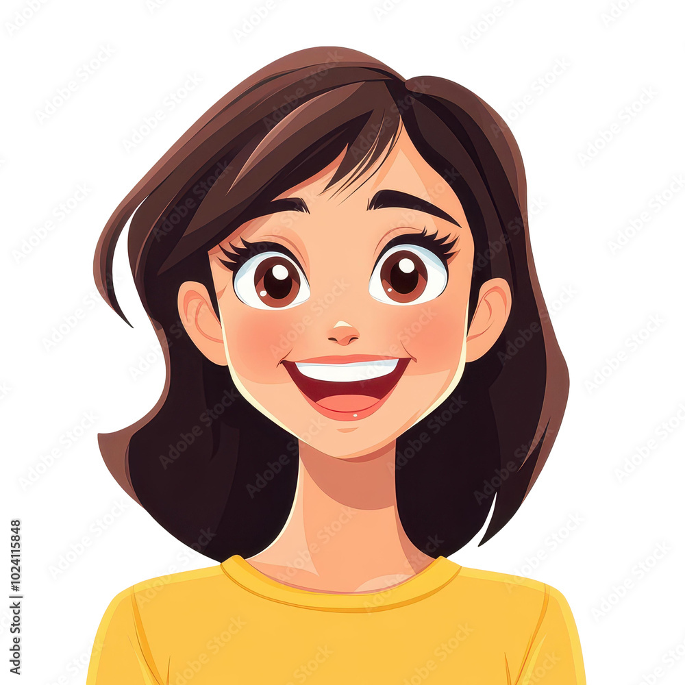 A vibrant vector art piece showcasing a smiling woman animatedly chatting on the phone in playful cartoon style. A vibrant vector art piece showcasing a smiling woman animatedly chatting on the phone in playful cartoon style.