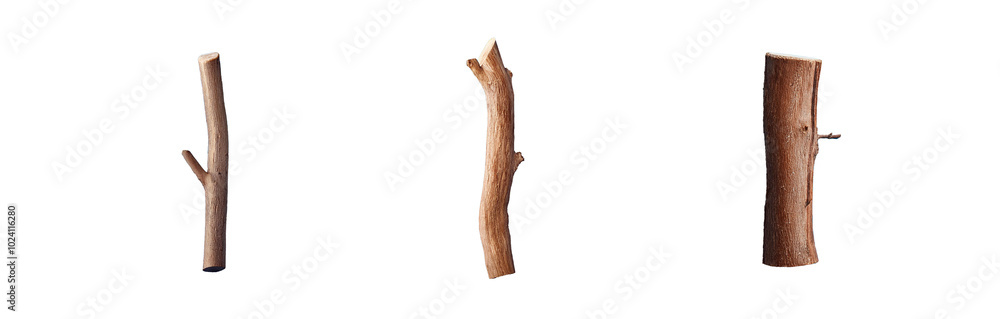 Fototapeta premium Three isolated tree branches are shown in front of a blue background.