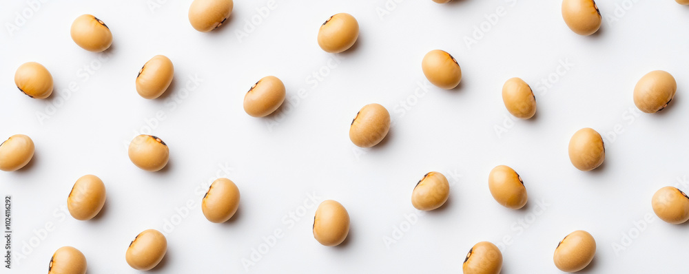 Organic soybeans scattered on plain background create visually appealing pattern. simplicity and natural color of soybeans evoke sense of freshness and health Organic soybeans scattered on plain background create visually appealing pattern. simplicity and natural color of soybeans evoke sense of freshness and health