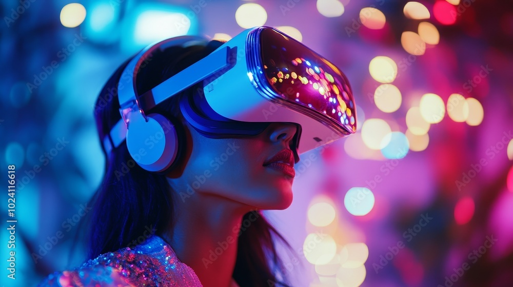 Exploring Virtual Realms at a Vibrant Neon-Lit Party in the Late Evening With Immersive Technology Exploring Virtual Realms at a Vibrant Neon-Lit Party in the Late Evening With Immersive Technology
