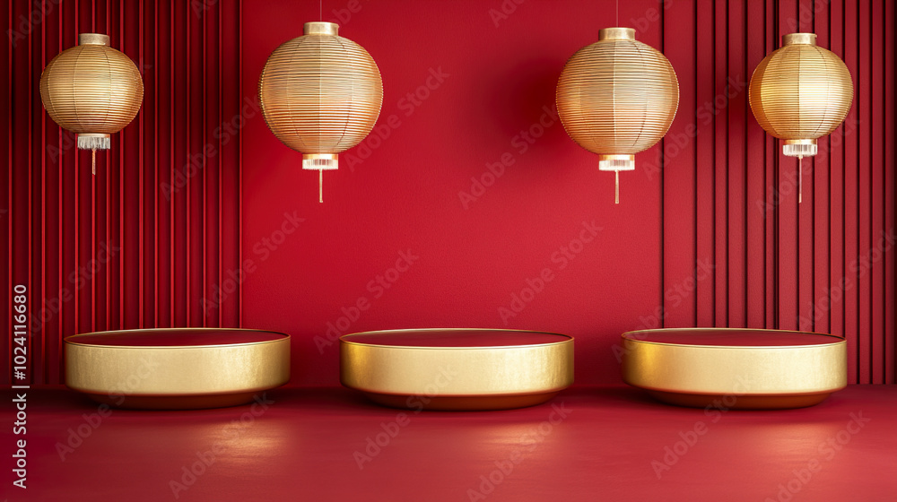 Fototapeta premium Chinese style product booth rendered by C4D