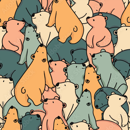 Cute vintage retro teddy bear cartoon seamless background