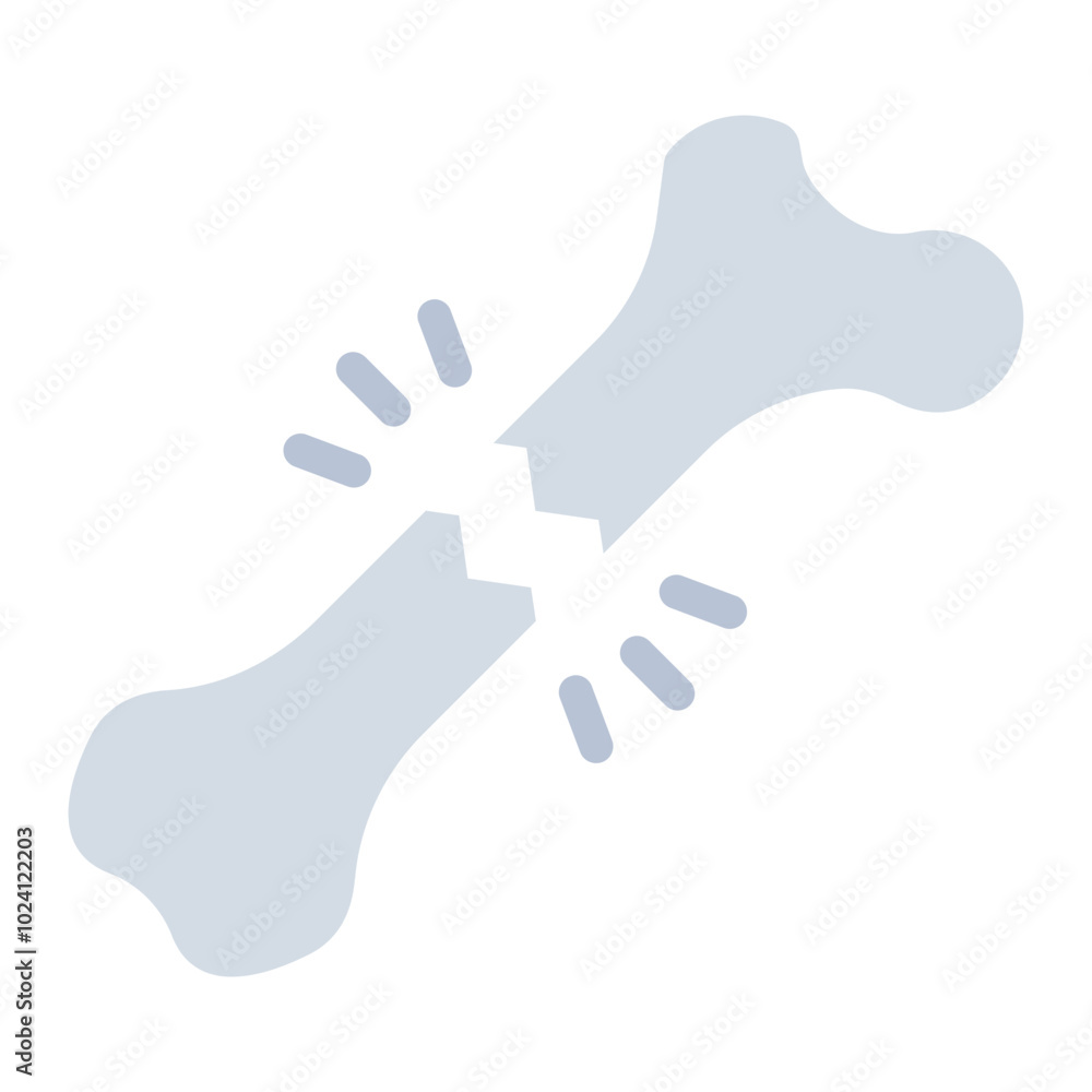 Fracture bone flat icon representing broken bone or skeletal injury in orthopedic care Fracture bone flat icon representing broken bone or skeletal injury in orthopedic care
