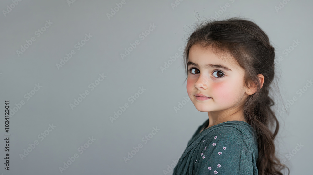 Germany little girl in traditional kaftan cloth made from luxury fabric Germany little girl in traditional kaftan cloth made from luxury fabric