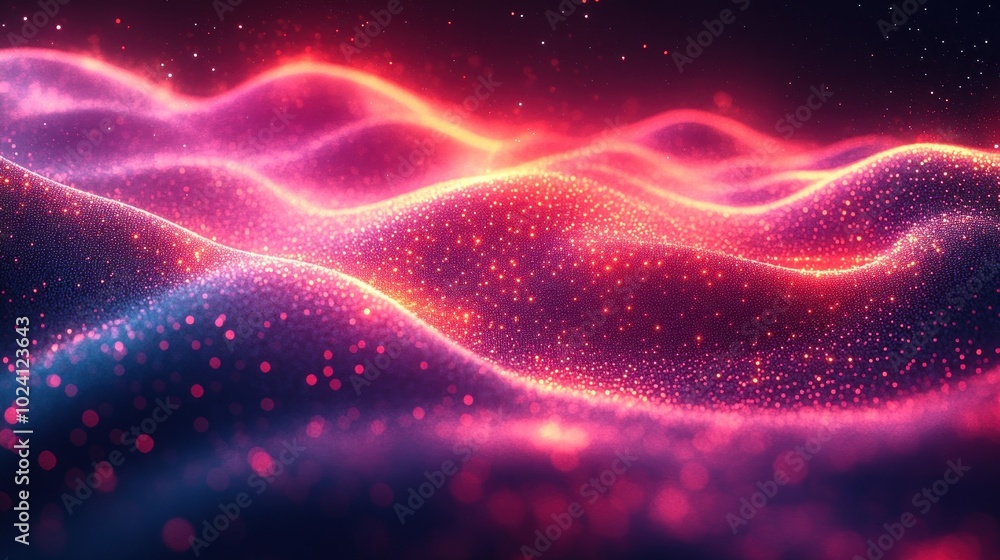 Abstract glowing pink and blue wave pattern with twinkling lights. Abstract glowing pink and blue wave pattern with twinkling lights.
