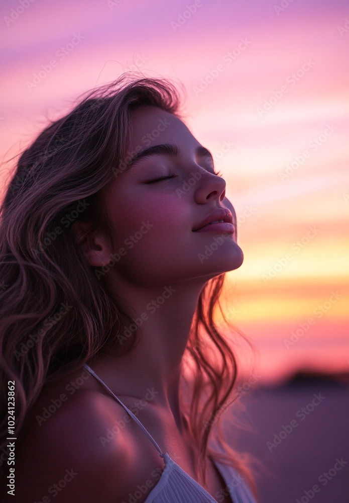 Serene Sunset Moment of Blissful Contemplation in Nature Serene Sunset Moment of Blissful Contemplation in Nature