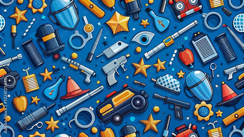 Law Enforcement Seamless Design Featuring Police Equipment, Symbols, and Tools for Crime Prevention and Public Safety Law Enforcement Seamless Design Featuring Police Equipment, Symbols, and Tools for Crime Prevention and Public Safety