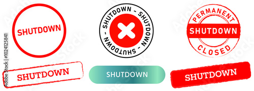 Shutdown closedown turn off stamps red green black badges sticker label emblem electricity label deign icon set collection