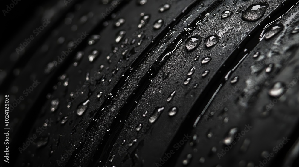 Close-Up of Car Tire with Rain Drops, Macro Photography in High Resolution Close-Up of Car Tire with Rain Drops, Macro Photography in High Resolution