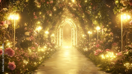 Wallpaper Mural Heavenly Pathway to Paradise - A Mesmerizing 3D Christian Illustration of Glowing Lanterns and Radiant Flowers Leading to a Shimmering Portal in Heaven, Ultra-Detailed Torontodigital.ca