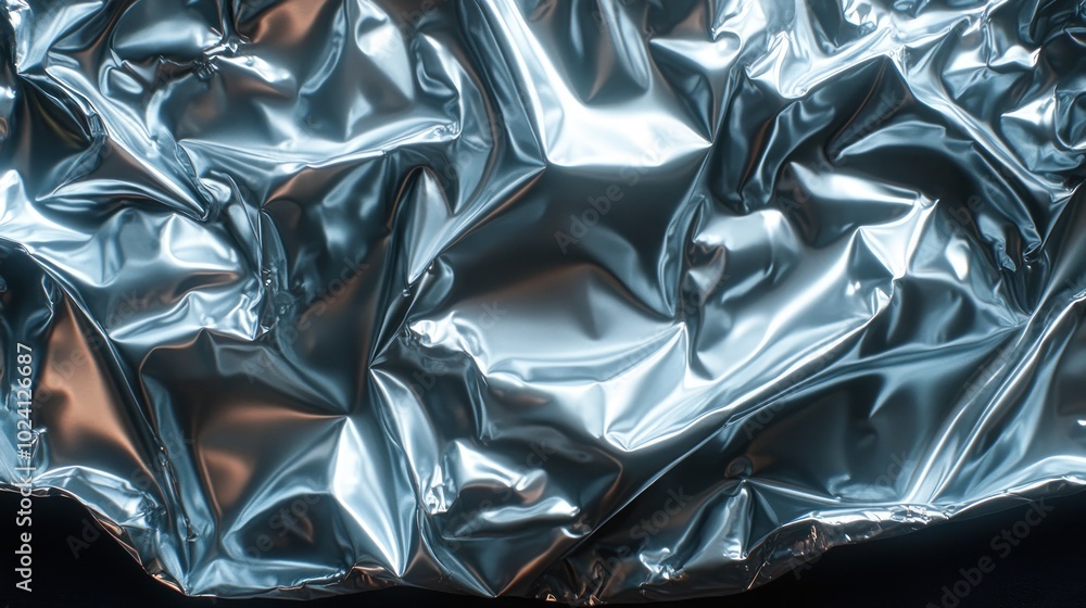 Crumpled metallic foil texture with a shiny surface. Crumpled metallic foil texture with a shiny surface.