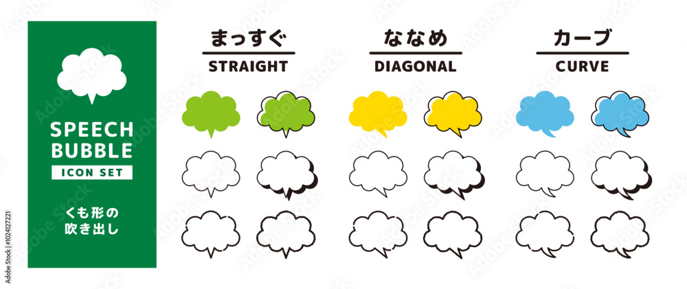 Obraz premium シンプルな雲形のふきだしセット＿しっぽの形状違い＿タッチのバリエーション
