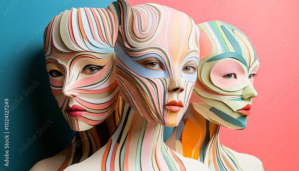 Fototapeta premium Photograph people wearing masks made from paper, with the masks designed to represent their thoughts, dreams, or alter egos, adding a playful yet mysterious layer to their identity