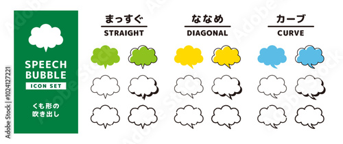 シンプルな雲形のふきだしセット＿しっぽの形状違い＿タッチのバリエーション