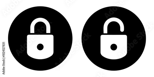 Lock and unlock icon privacy symbol set in black and white color in simple style. Set of close and open locks. Lock icon collection. Locked and unlocked black icon, lock, icon, unlock, locker, secret