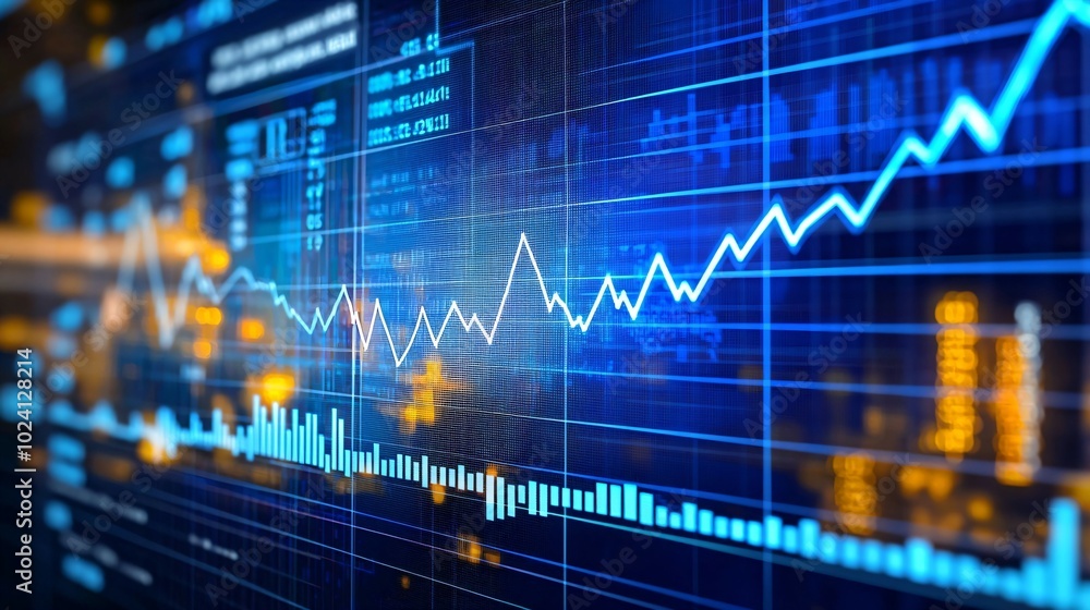 Close-up of digital screen showing oil price graph with rising lines, symbolizing market fluctuations and economic trends in the energy sector. Close-up of digital screen showing oil price graph with rising lines, symbolizing market fluctuations and economic trends in the energy sector.