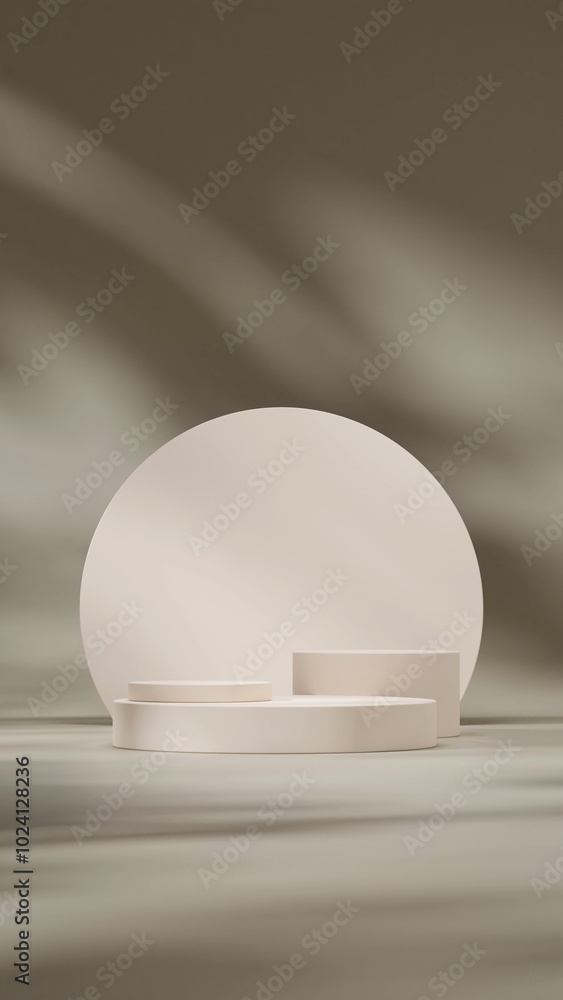 Portrait layout 3d rendering empty scene mockup podium with circle backdrop and green background Portrait layout 3d rendering empty scene mockup podium with circle backdrop and green background