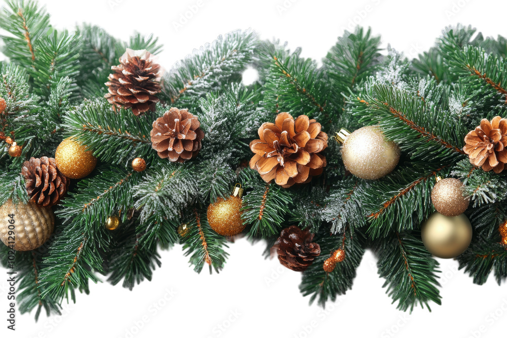 Fototapeta premium Festive Christmas Garland with Pine Cones and Ornaments