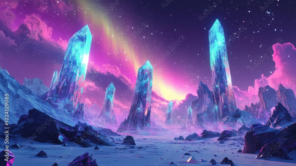 Fototapeta premium Vibrant Crystal Landscape in an Alien Tundra