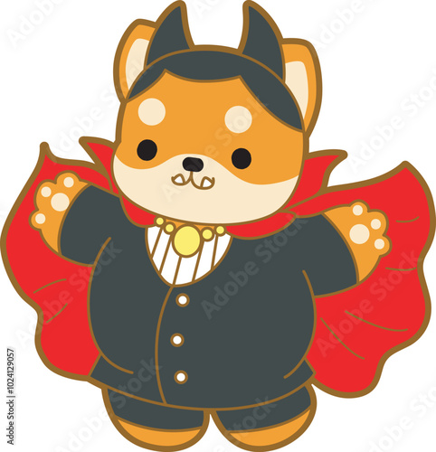 Cute puppy kawaii dog lovely animal halloween vector. Fluffy Shiba Inu pet stickers. Happy doggy activities illustrations.